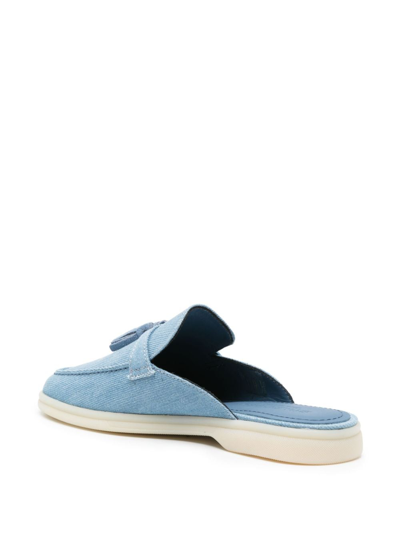 Shop Scarosso Lucrezia Tassel-detail Denim Slippers In Blue