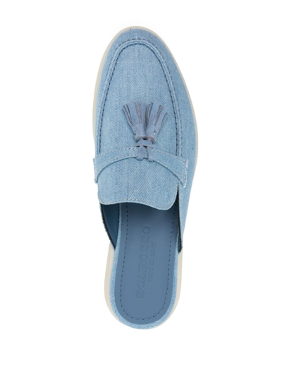 Shop Scarosso Lucrezia Tassel-detail Denim Slippers In Blue