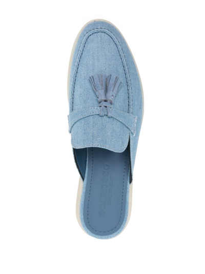 Scarosso Lucrezia Tassel-detail Denim Slippers In Blue