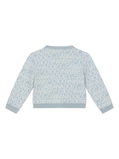 Shop Dolce & Gabbana Logo-intarsia Round-neck Cardigan In Blue