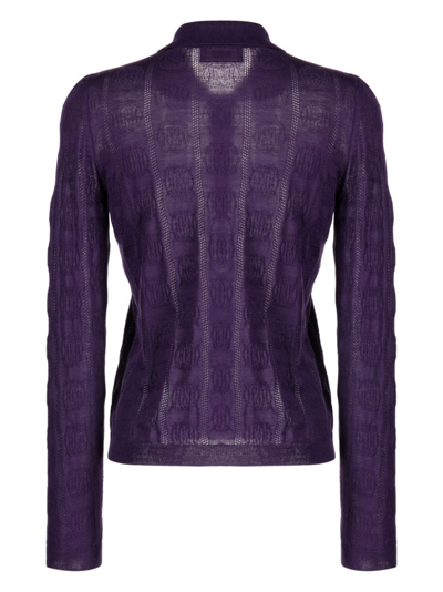 Shop Bally Monogram-jacquard Wool Cardigan In Purple