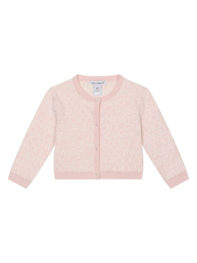 Shop Dolce & Gabbana Logo-intarsia Round-neck Cardigan In Pink