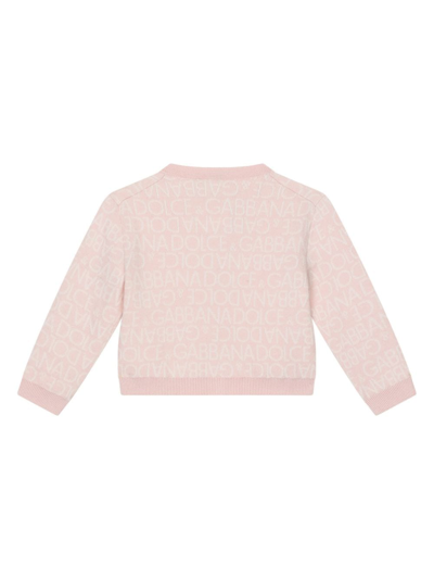 Shop Dolce & Gabbana Logo-intarsia Round-neck Cardigan In Pink