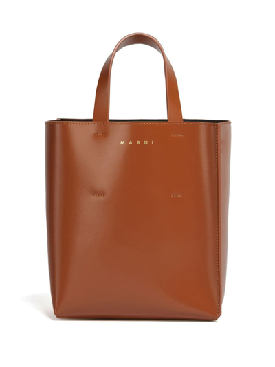 Marni Small Museo Leather Tote Bag In Brown