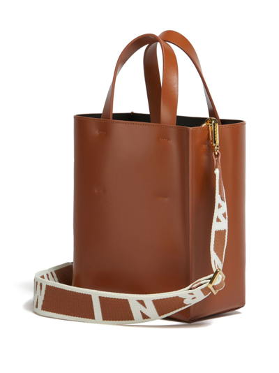 Shop Marni Mini Museo Leather Tote Bag In Brown