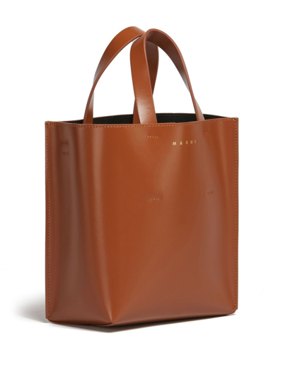 Shop Marni Mini Museo Leather Tote Bag In Brown