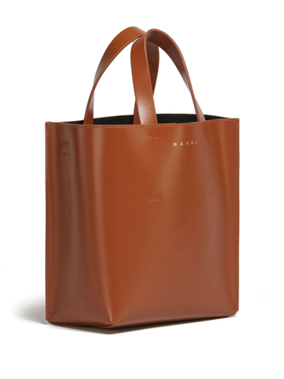Marni Small Museo Leather Tote Bag In Brown