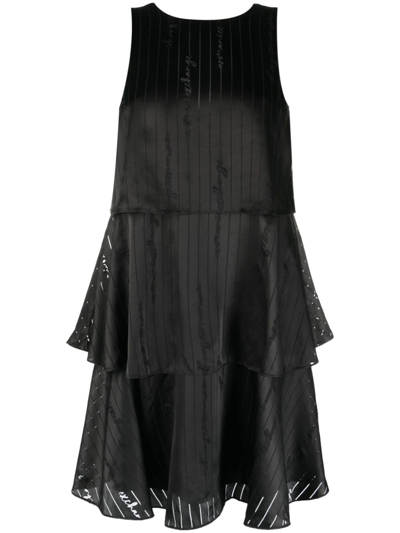 Shop Armani Exchange Satin-finish Devoré-effect Sleeveless Dress In Black