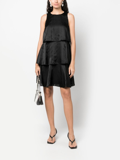 Shop Armani Exchange Satin-finish Devoré-effect Sleeveless Dress In Black