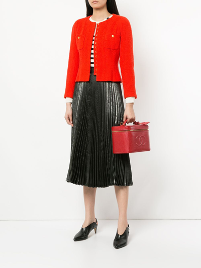 Pre-owned Chanel Short Cosmetic Logo Tote In Red