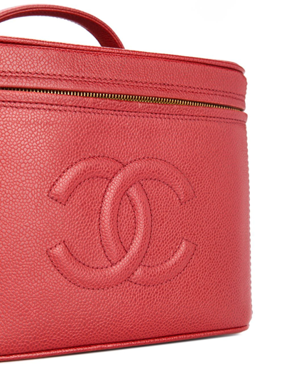Pre-owned Chanel Short Cosmetic Logo Tote In Red