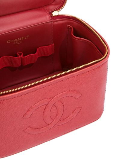 Pre-owned Chanel Short Cosmetic Logo Tote In Red