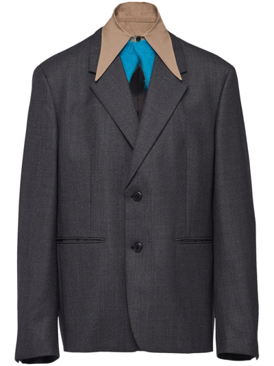 Shop Prada Single-breasted Wool Jacket In Grey