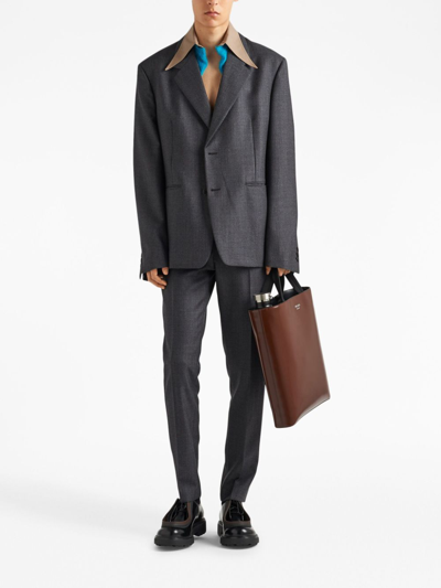 Shop Prada Single-breasted Wool Jacket In Grey