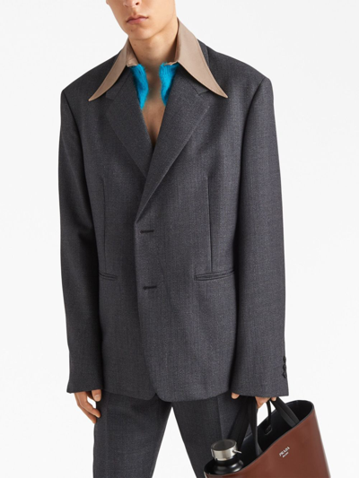 Shop Prada Single-breasted Wool Jacket In Grey