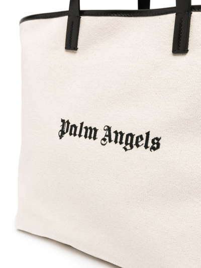 Shop Palm Angels Logo-print Canvas Tote Bag In Schwarz