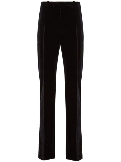 Shop Ferragamo Pressed-crease Velvet Straight-leg Trousers In Schwarz