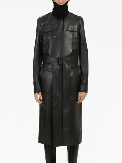 Shop Ferragamo Belted Leather Trench Coat In Schwarz
