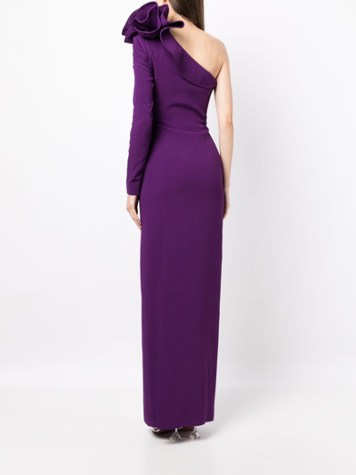 Shop Elie Saab Cady One-shoulder Maxi Dress In Purple