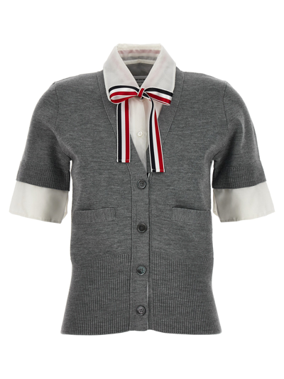 Shop Thom Browne Shirt-insert Cardigan Sweater, Cardigans Gray