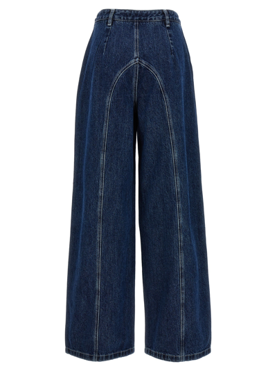 Shop Self-portrait Wide Leg Stitch Detail Jeans Blue
