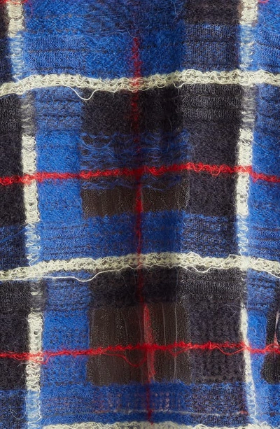 Shop Maison Margiela Plaid V-neck Distressed Mohair Blend Sweater Vest In Blue