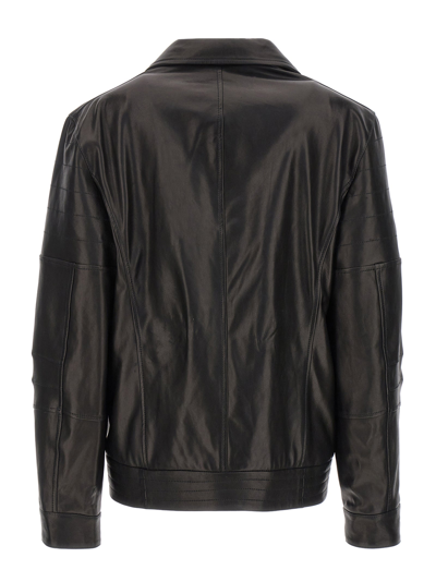 Shop Brunello Cucinelli Leather Nail Casual Jackets, Parka Black