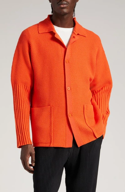 Shop Issey Miyake Rustic Knit Cardigan In 33-powerful Orange