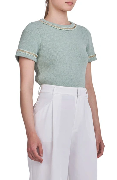Endless Rose Women's Chain Trim Knit Short Sleeve Top In Sage