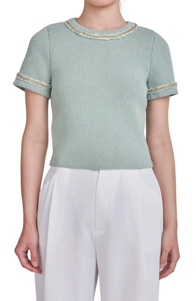 Endless Rose Women's Chain Trim Knit Short Sleeve Top In Sage