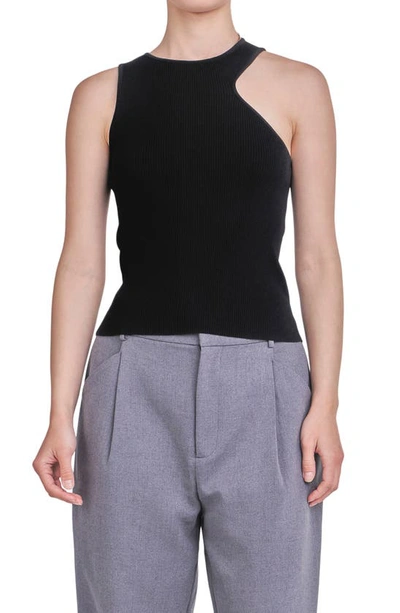 Endless Rose Asymmetric Cutout Rib Knit Tank Top In Black
