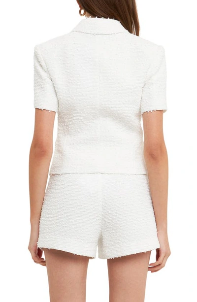 Endless Rose Short-sleeve Double-breasted Tweed Blazer Jacket In White