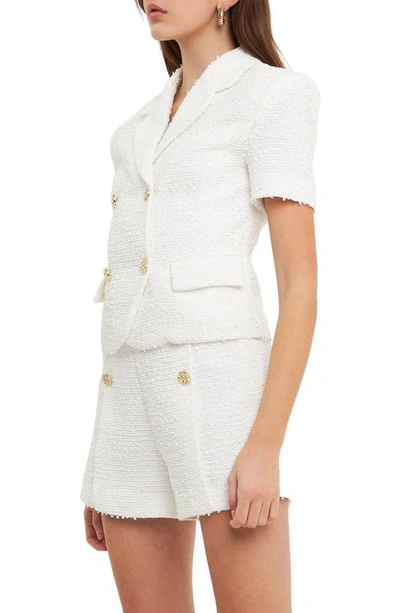 Endless Rose Short-sleeve Double-breasted Tweed Blazer Jacket In White