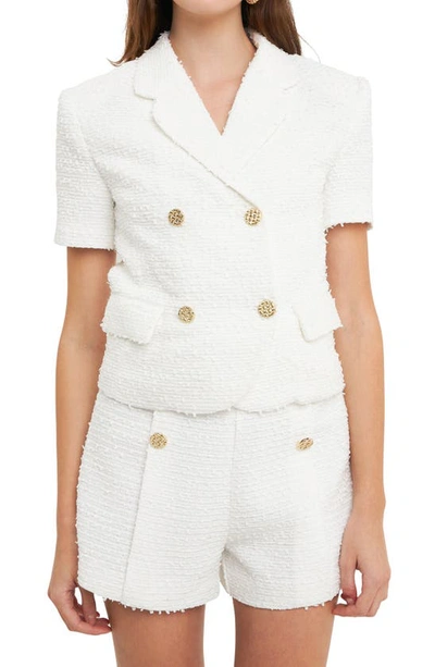 Shop Endless Rose Double Breasted Short Sleeve Tweed Blazer In White