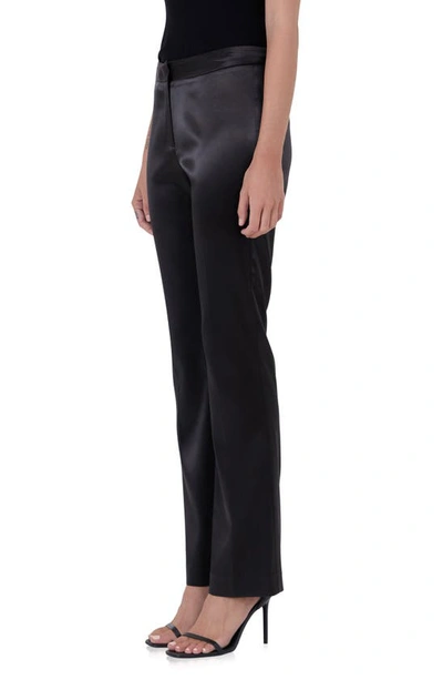 Endless Rose Mid Rise Flared Satin Trousers In Black