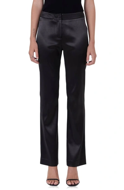 Endless Rose Mid Rise Flared Satin Trousers In Black
