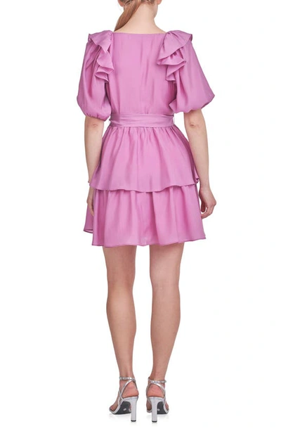 Shop Endless Rose Ruffle Tie Waist Puff Sleeve Tiered Minidress In Orchid