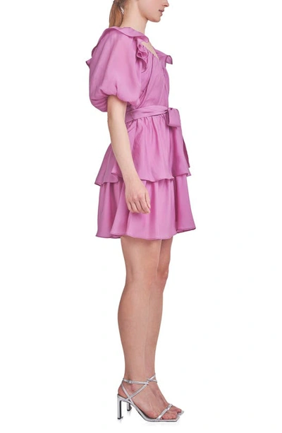 Shop Endless Rose Ruffle Tie Waist Puff Sleeve Tiered Minidress In Orchid