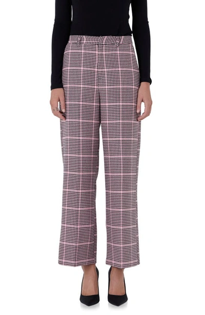 Shop Endless Rose Houndstooth Check High Waist Pants In Pink Multi