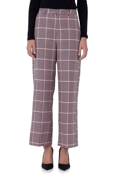 Endless Rose Houndstooth Check High Waist Pants In Pink Multi