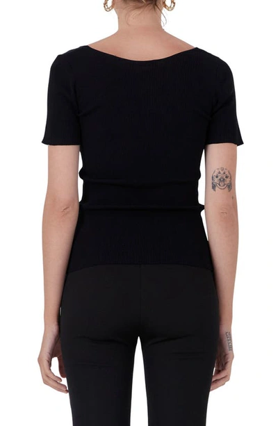Shop Endless Rose Short Sleeve Ribbed Sweater In Black