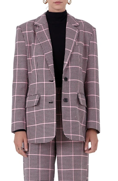 Shop Endless Rose Houndstooth Check Blazer In Pink Multi