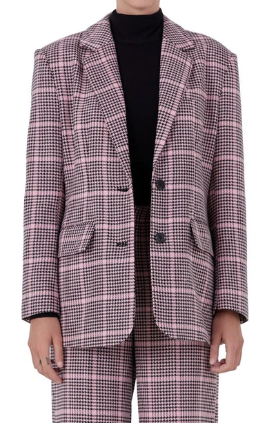 Endless Rose Women's Houndstooth Oversize Blazer In Pink Multi
