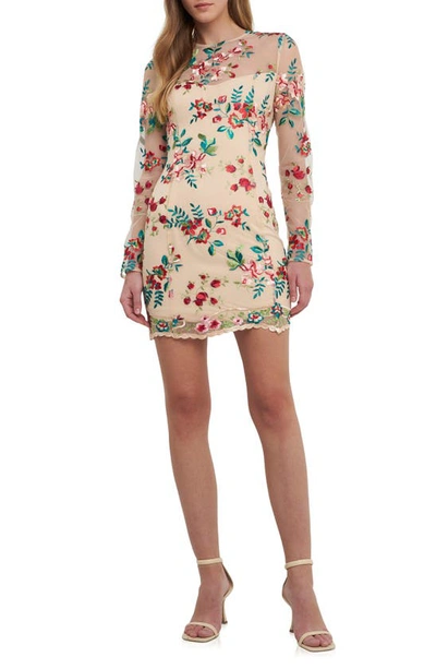 Shop Endless Rose Floral Embroidered Long Sleeve Sheath Dress In Pink Multi