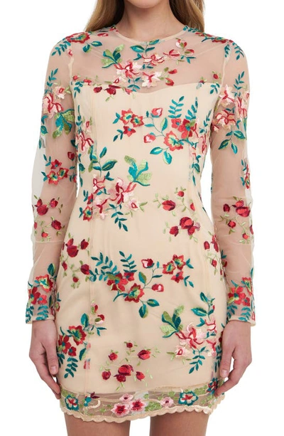 Shop Endless Rose Floral Embroidered Long Sleeve Sheath Dress In Pink Multi