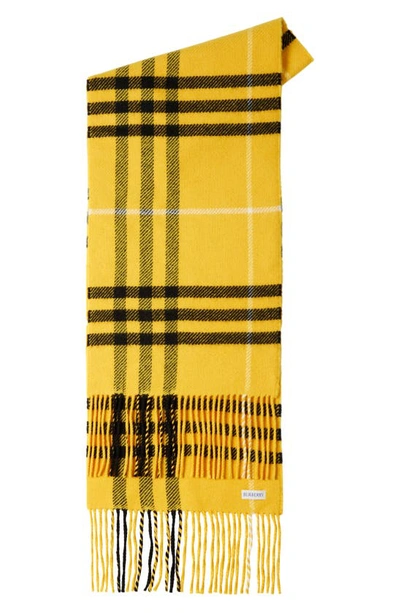 Shop Burberry Tartan Check Wool & Cashmere Fringe Scarf In Pear
