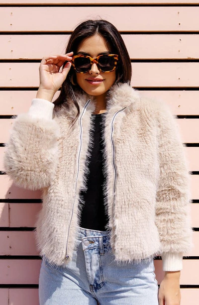 Shop Donna Salyers Fabulous-furs Parkside Faux Fur Bomber Jacket In Champ