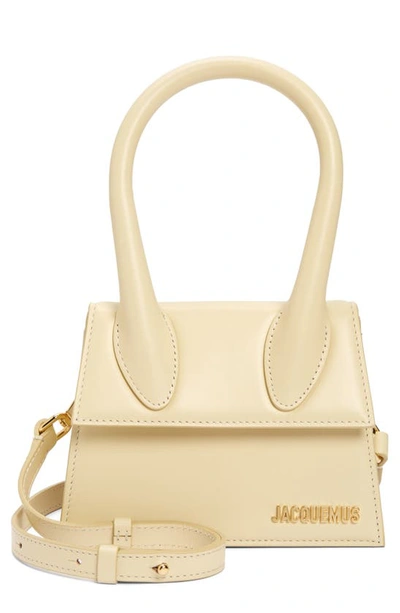 Shop Jacquemus Le Chiquito Moyen Leather Top Handle Bag In Ivory 120
