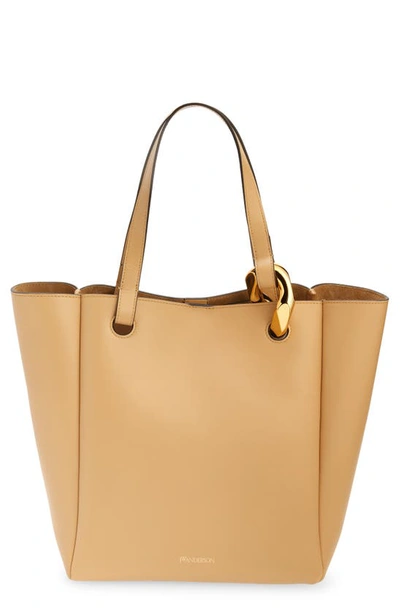 Shop Jw Anderson Chain Link Leather Tote In Champagne