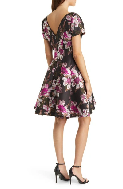 Shop Shani Floral Jacquard Fit & Flare Dress In Black/ Pink